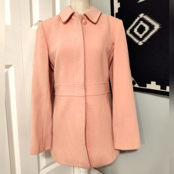 💖 Vintage 90's Marvin Richards 100% Wool Button Front Pea Coat, Baby Pink, Med - Picture 1 of 14